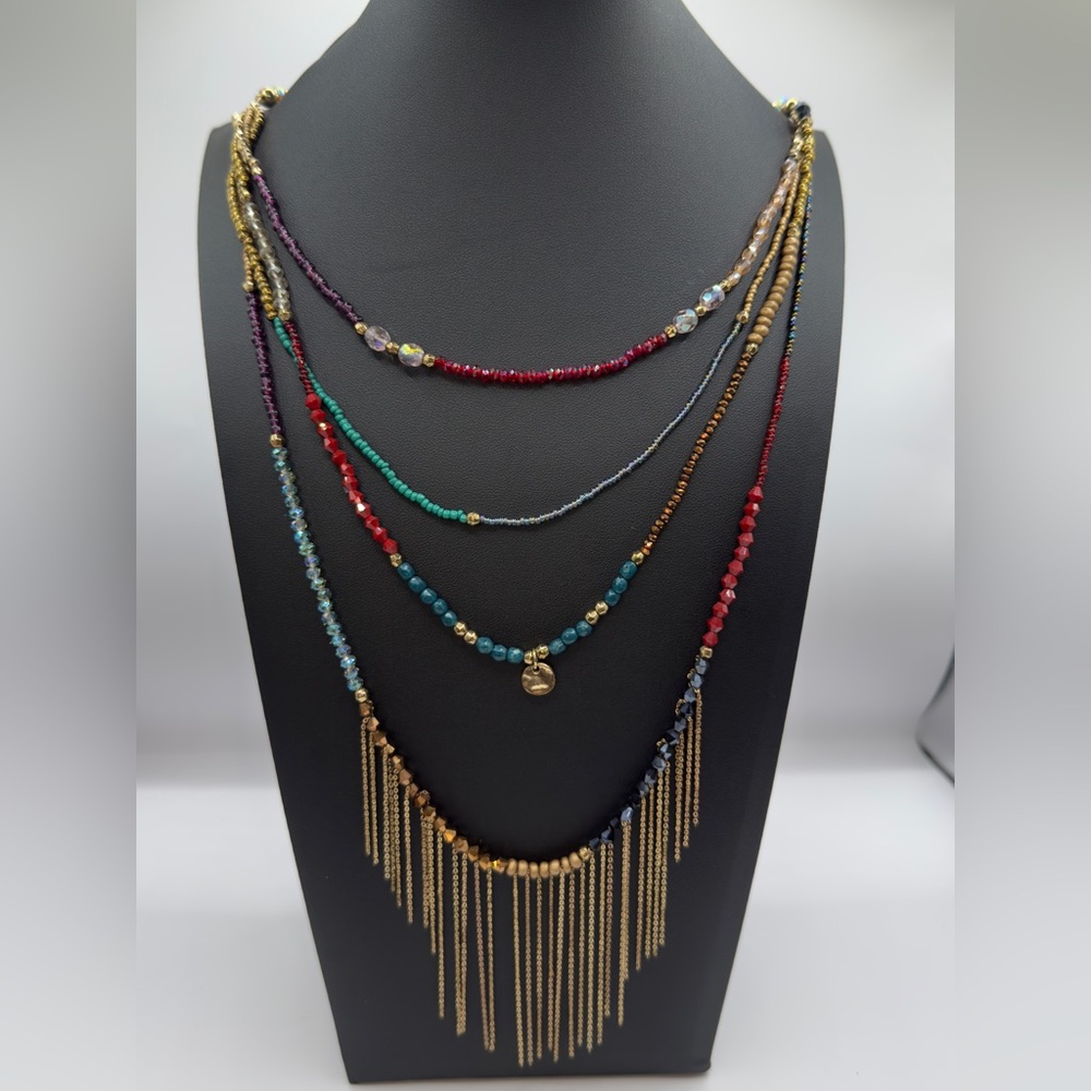 FREEDOM Multi Strand Beaded Fringe Layered Necklace